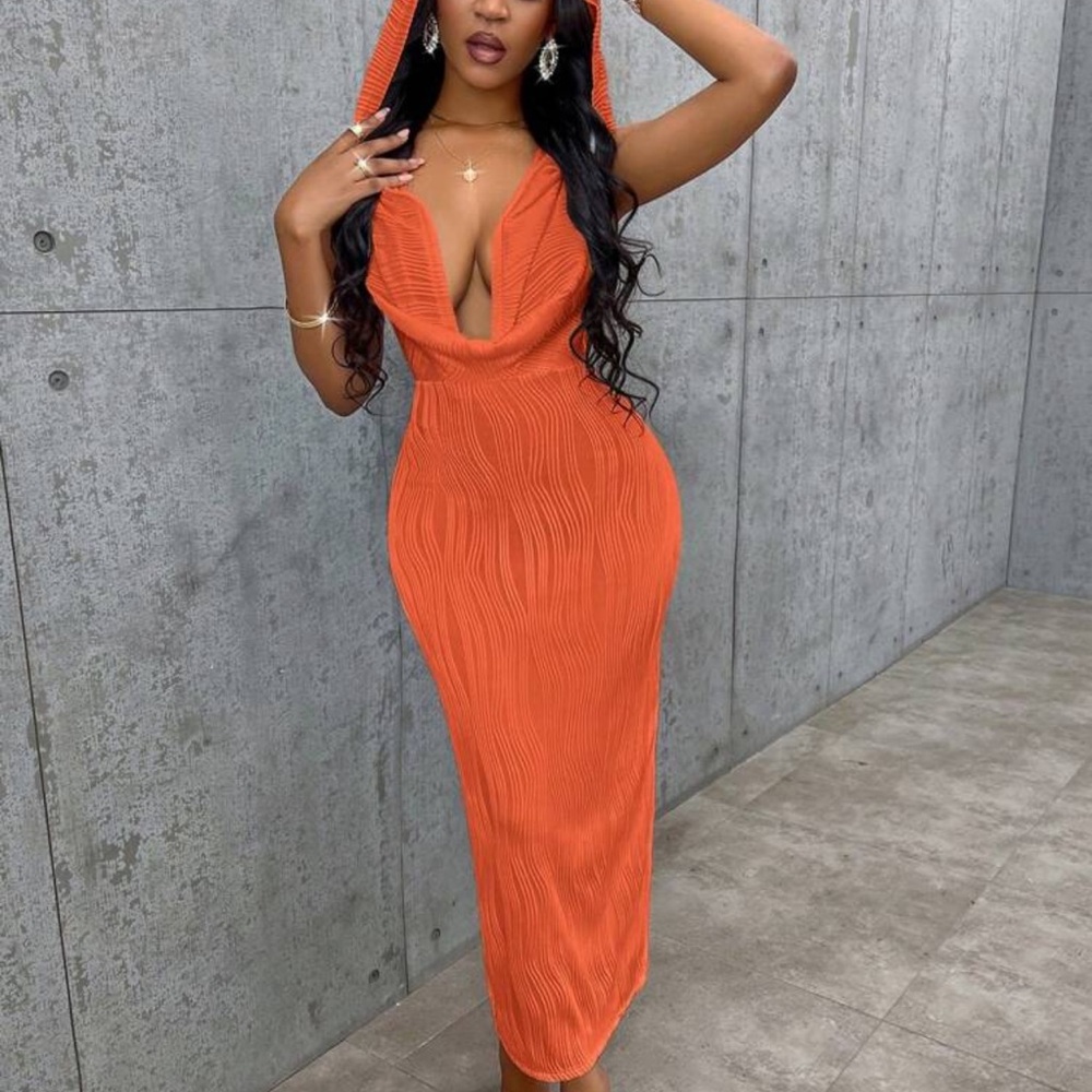 Elegant Orange Sleeveless Dress